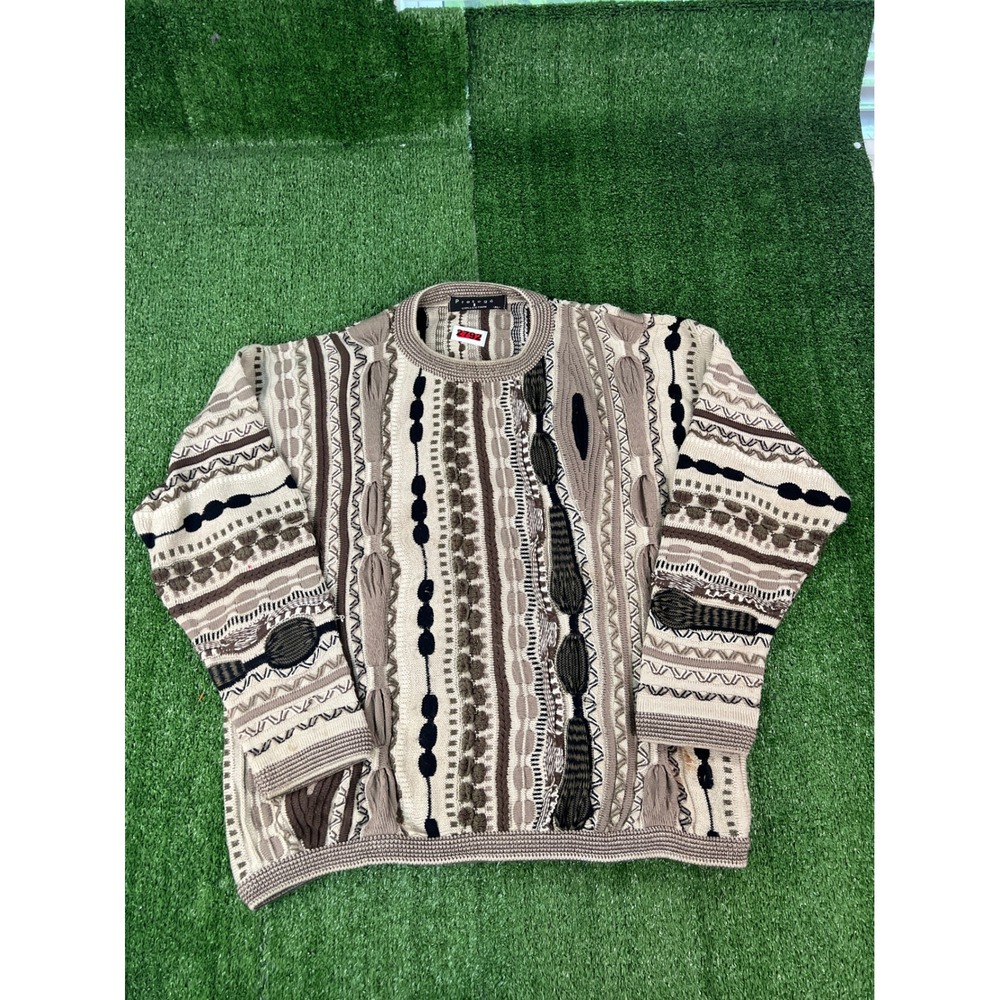 Protege Collection Mens XL 3D Knit Sweater Earth Tones 90s Vintage Crewneck